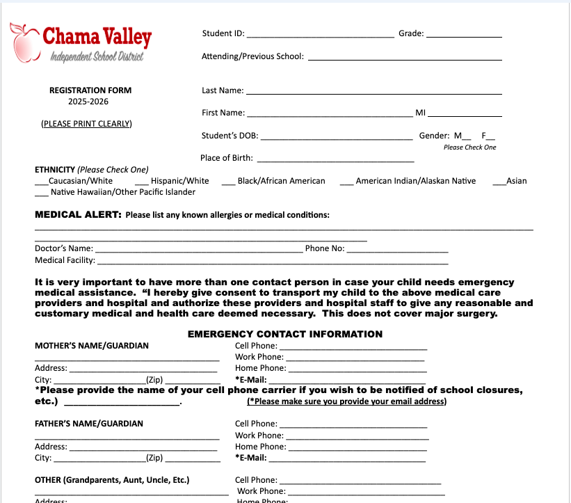 2025-2026- Registration Packet